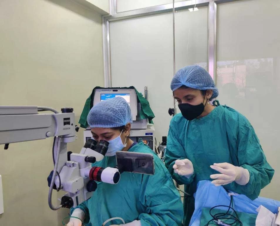 Doctors during an ophthalmology training session