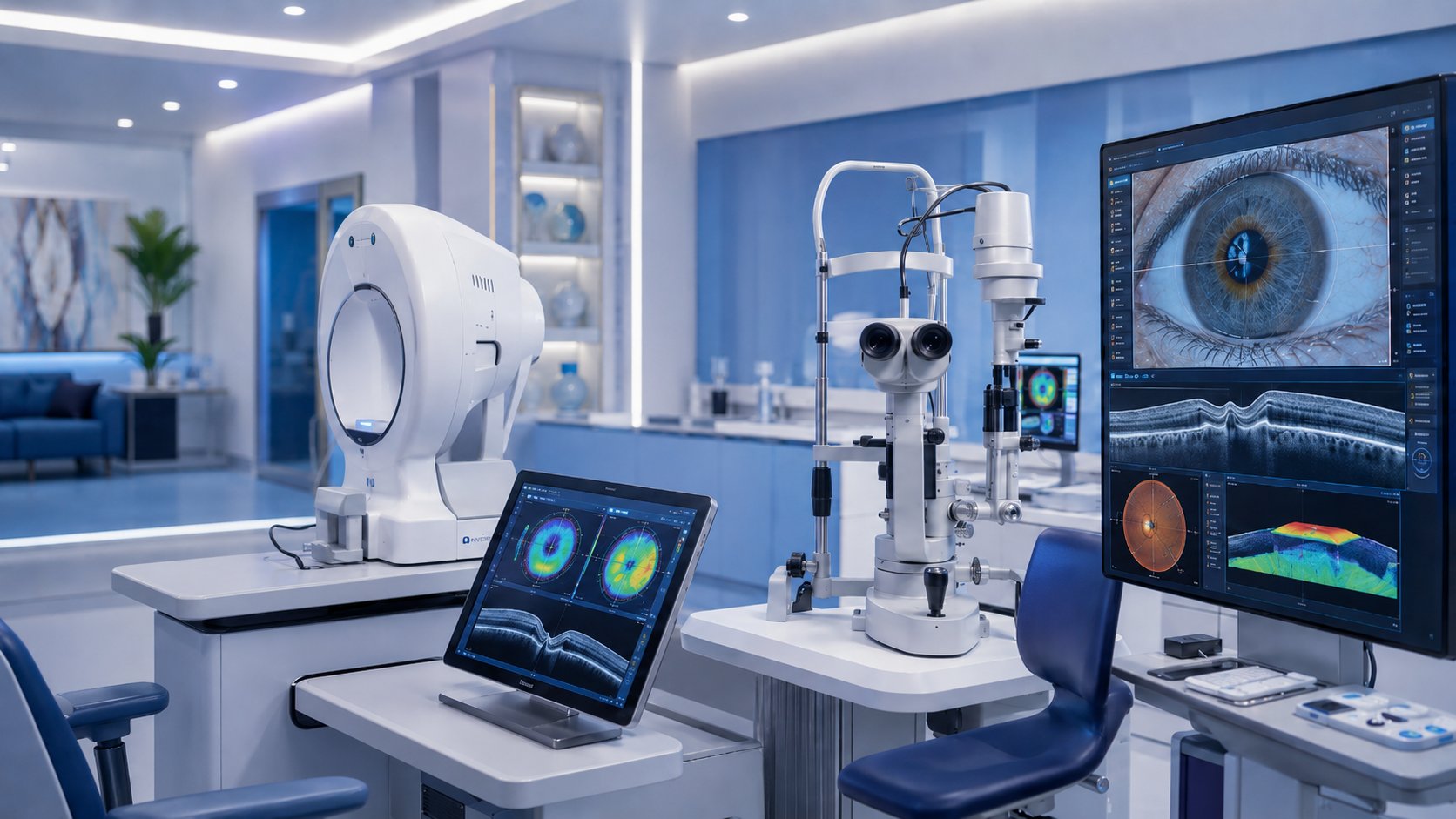 Advanced eye diagnostic equipment at an ophthalmology clinic